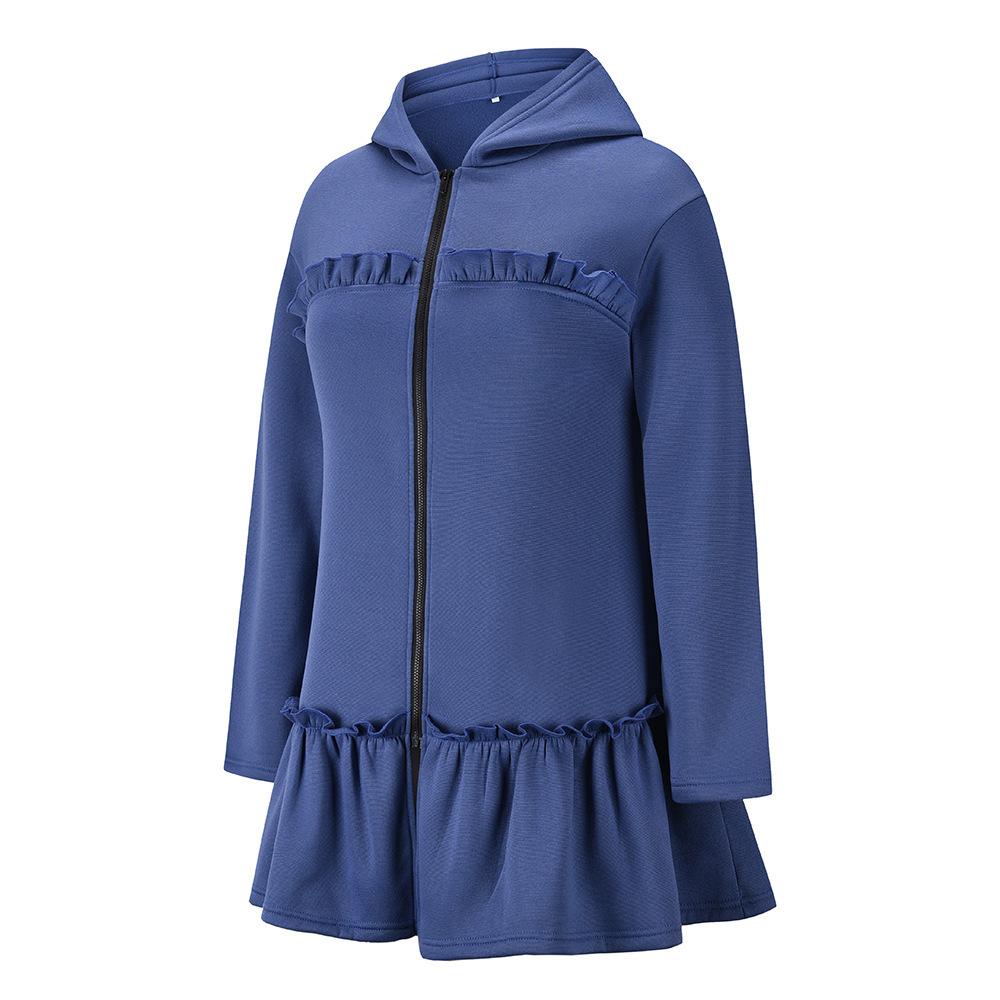 Fashion And Leisure Women's Long Sweater Coat Autumn And Winter New Hat Zipper Long Sleeve Loose Large Coat F01F628