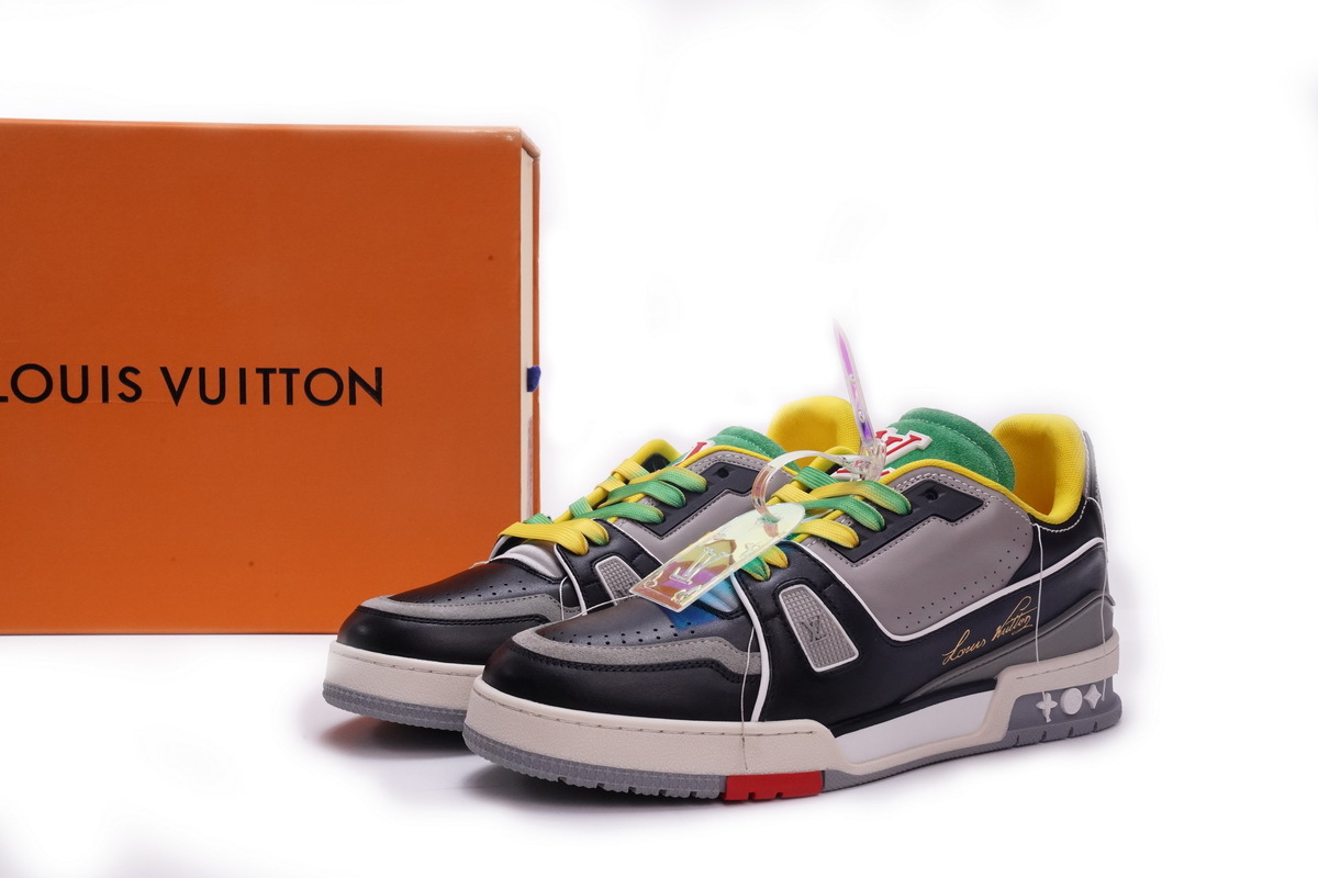 MS0211 Louis Vuitton Trainer Black Yellow Green