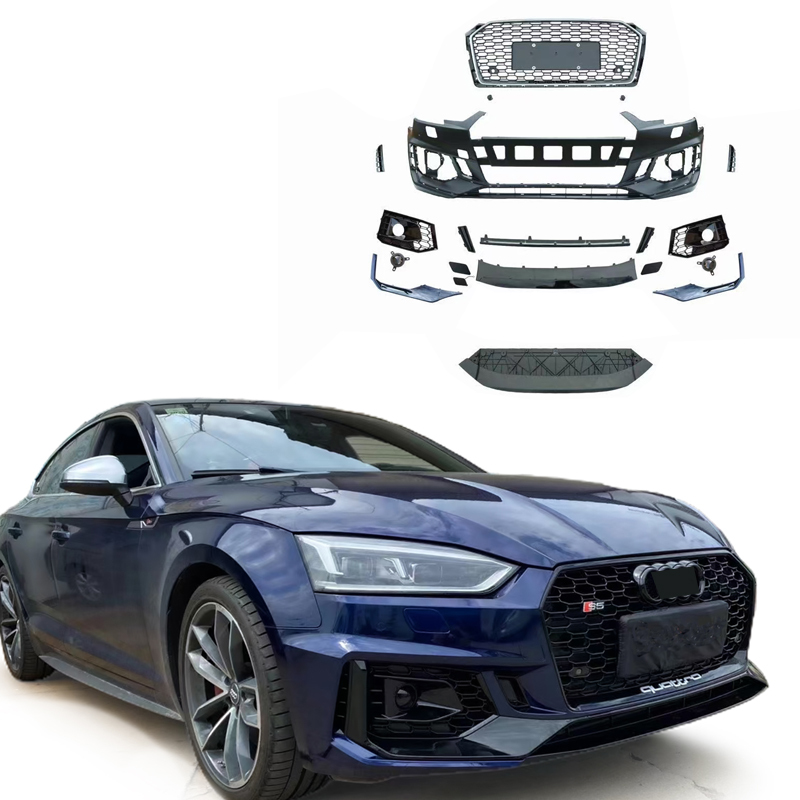 RS5 Style Front Body Kit Bumper Black Mesh Honeycomb Grille Upgrade for A5 S5 B9 2016-2020 Auto Spare Parts Modificated Bumper  