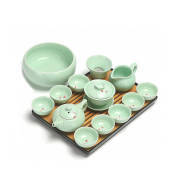 Porcelain Gaiwan Tea Set with Tea Tray Chinese Tea Set with Tray Green Tea Set Fish Cup Gaiwan Chinese Tea Ceremony Set|AdmirinGazeLand