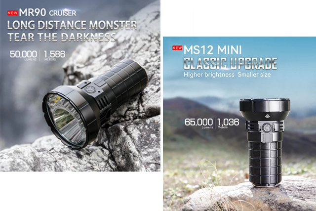 Two of the most popular powerful flashlights in May -- MR90 and MS12 mini