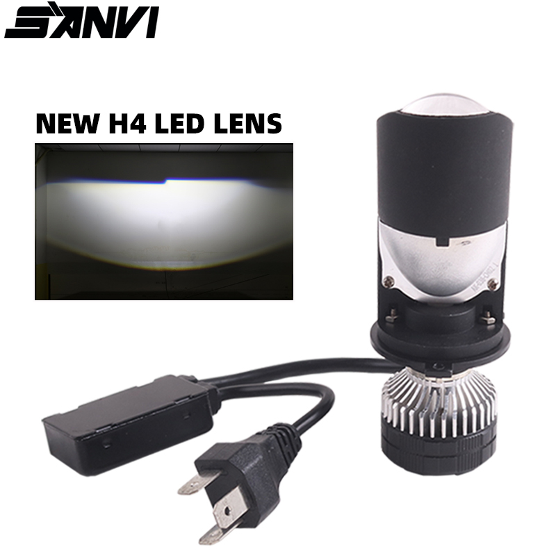 Sanvi New H4 Mimi LED Projector Lens Headlight High Low Beam 25w Bulbs Universal Fit 6000K Auto LED Lamps for Car Motorcycles Truck Bus  
