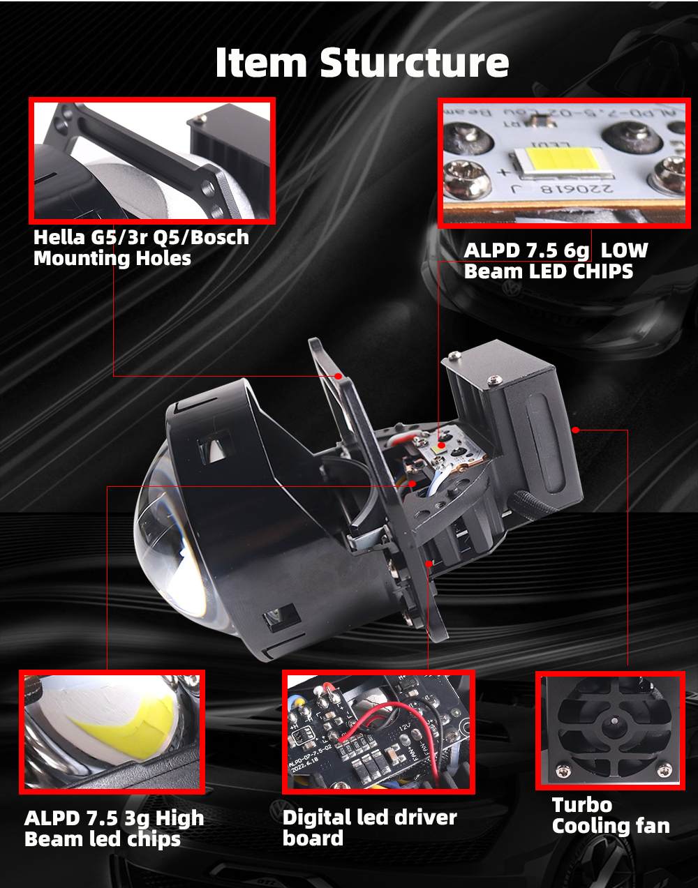 Factory Customize OEM ODM 3 Inch F50 LED Projector Lens Headlights 115w 5500k Super Bright Automotive Headlight Bulb All Fitting for Car and Motorcycle  