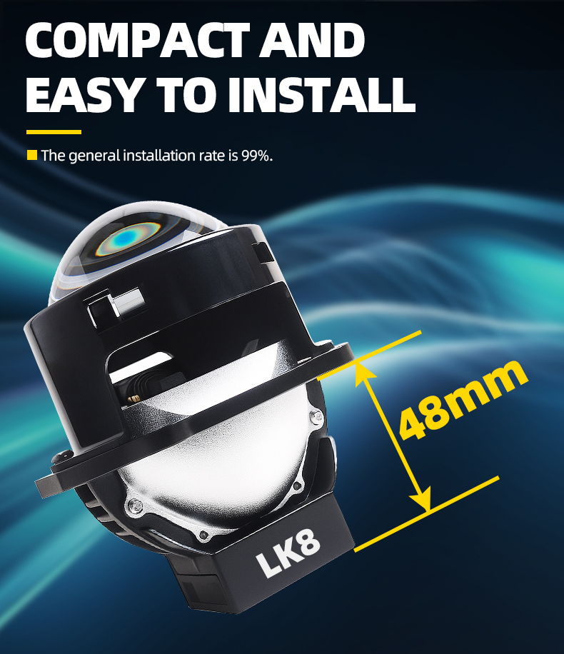 Sanvi auto lighting system new arrival 3 inch 6000K 52W 60W LK8 LED projector lens headlight retrofit kits for car motorcycle headlights