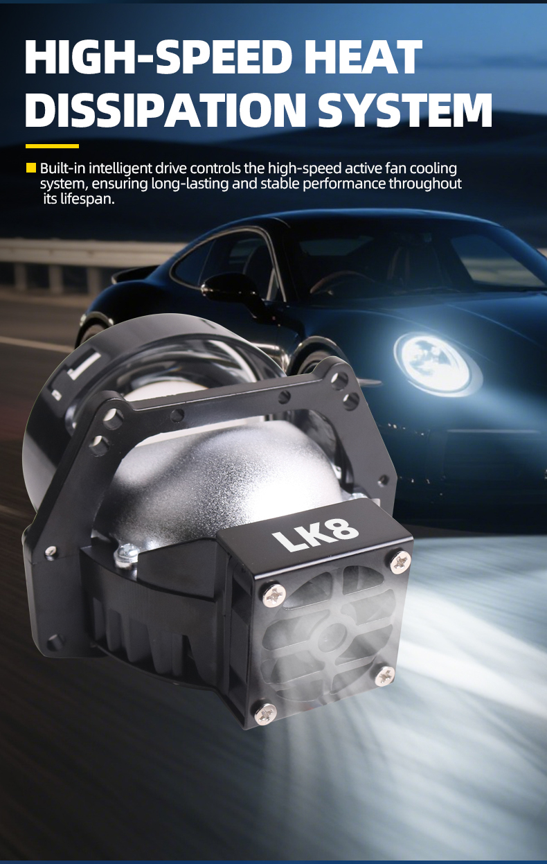 Sanvi auto lighting system new arrival 3 inch 6000K 52W 60W LK8 LED projector lens headlight retrofit kits for car motorcycle headlights