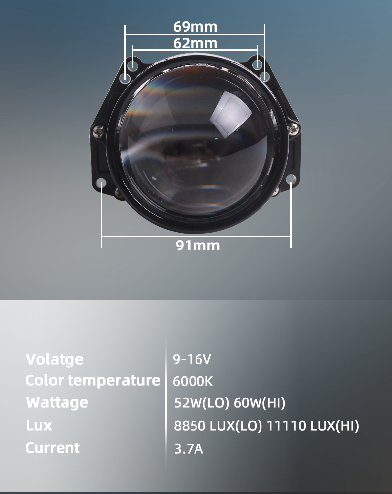 Sanvi auto lighting system new arrival 3 inch 6000K 52W 60W LK8 LED projector lens headlight retrofit kits for car motorcycle headlights