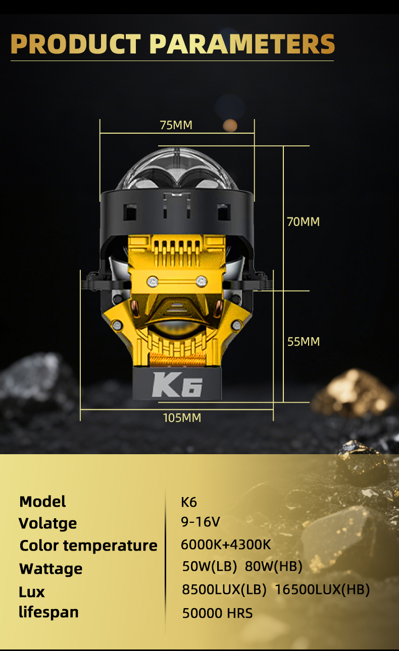 Sanvi KUIJIA Armor Series Especially for Agents Abroad 3 inch Size 80W 6000K K6 LED Projector Lens Headlights Upgrading Retrofit Kits for Car Motorcycle Headlights