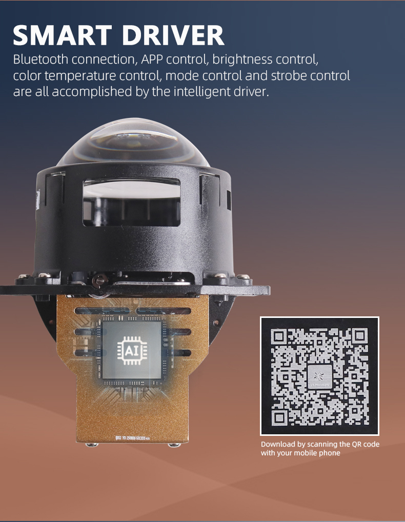 Sanvi auto lighting system new arrival 61w 6000k 3000k smart Ai50 bluetooth app led projector lens headlight brightness power color adjustable led headlights