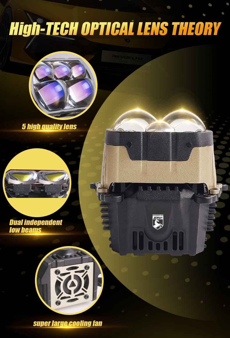 Sanvi auto lights 60w 90w 6000k B5 Blue Lens led projector lens headlight with 5pcs blue led lens for car motorcycle headlight