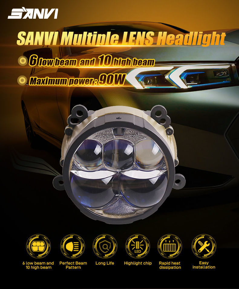 Sanvi auto lights 60w 90w 6000k B5 Blue Lens led projector lens headlight with 5pcs blue led lens for car motorcycle headlight