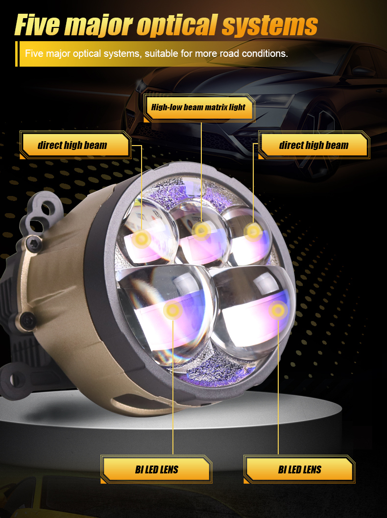 Sanvi auto lights 60w 90w 6000k B5 Blue Lens led projector lens headlight with 5pcs blue led lens for car motorcycle headlight