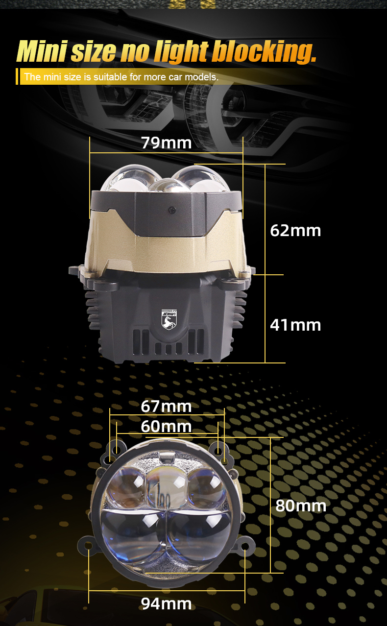 Sanvi auto lights 60w 90w 6000k B5 Blue Lens led projector lens headlight with 5pcs blue led lens for car motorcycle headlight