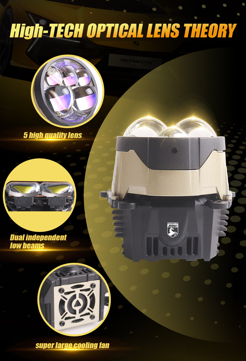 Sanvi auto lights 60w 90w 6000k B5 Blue Lens led projector lens headlight with 5pcs blue led lens for car motorcycle headlight