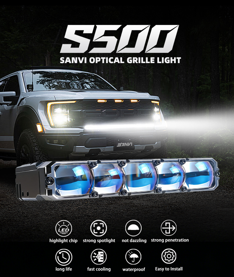 Sanvi automotive auto lighting new arrival S500 eyes 12V blue lens 75w-108w 6000k 3000K high power super bright car motorcycle led grille light spotlight working lamp fog driving headlights
