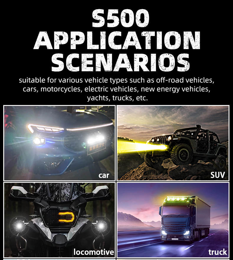 Sanvi automotive auto lighting new arrival S500 eyes 12V blue lens 75w-108w 6000k 3000K high power super bright car motorcycle led grille light spotlight working lamp fog driving headlights