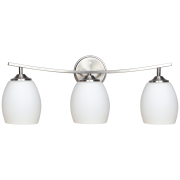 MingBright Bath Wall Vanity Light with 3Lights, 22Inch Brush Nickel Vanity Light Fixture for Bathroom, Bedroom, Dual-Mount Vanity Lighting with White Glass Shade (3Bulbs Included)