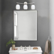 MingBright Bath Wall Vanity Light with 3Lights, 22Inch Brush Nickel Vanity Light Fixture for Bathroom, Bedroom, Dual-Mount Vanity Lighting with White Glass Shade (3Bulbs Included)