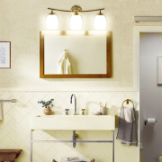 MingBright Bath Wall Vanity Light with 3Lights, 22Inch Brush Nickel Vanity Light Fixture for Bathroom, Bedroom, Dual-Mount Vanity Lighting with White Glass Shade (3Bulbs Included)