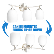 MingBright Bath Wall Vanity Light with 3Lights, 22Inch Brush Nickel Vanity Light Fixture for Bathroom, Bedroom, Dual-Mount Vanity Lighting with White Glass Shade (3Bulbs Included)