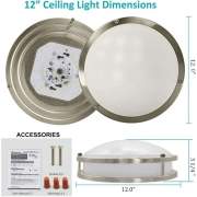 MingBright 12 Inch Flush Mount LED Ceiling Light, 20W, CRI80, 1400LM, 3000K/4000K/5000K Adjustable Brushed Nickel Light Fixture, Dimmable Lighting for Bathroom Hallway or Kitchen