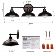 MingBright 3-Light Industrial Bathroom Vanity Light, Industrial Wall Sconce Bathroom Lighting, Oil Rubbed Bronze Finish with Frosted Glass Shade