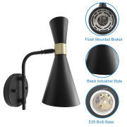 MingBright 2 Pack Vintage Industrial Rotatable Wall Sconce Holder Aisle Light, Metal Shade, Perfect For Home Decor Headboard, Bathroom, Bedroom