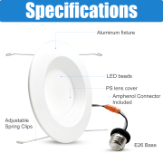 MingBright 6 Pack 6-inch Retrofit LED Recessed Lighting, Recessed Down Lighting, Dimmable Lighting, Baffle Trim, 5CCT White Recessed Lamp