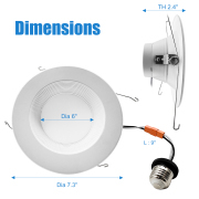 MingBright 6 Pack 6-inch Retrofit LED Recessed Lighting, Recessed Down Lighting, Dimmable Lighting, Baffle Trim, 5CCT White Recessed Lamp