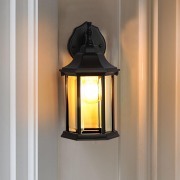 1-Light Black Outdoor Hardwired Doorway Wall Lantern with Light LED Bulbs (2-Pack)