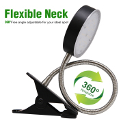 19.25-in Adjustable Black Clip Desk Lamp with Metal Shade, LED Clamp Desk Light With Inline Push Button Lamp Switch