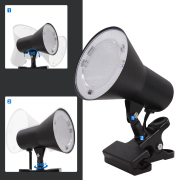 5.5-in Adjustable Black Clip Desk Lamp with Metal Shade, Mini LED Desk Lamp With Rocker Switch behind the lamp