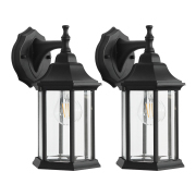 1-Light Black Outdoor Hardwired Doorway Wall Lantern with Light LED Bulbs (2-Pack)