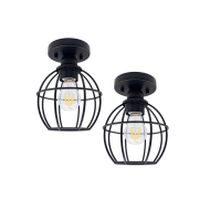 6.6 in. Oil Rubbed Bronze Semi Flush Mount with Metal Cage Ceiling Light Fixture (2 x A19 LED Bulb Included)-2 Pack