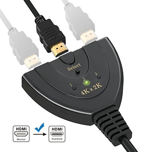 GANA HDMI Switch 3 Port 4K HDMI Switch 3x1 Switch Splitter with Pigtail Cable