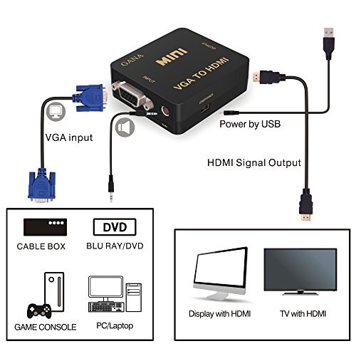 GANA VGA auf HDMI KonverterVGA zu HDMI Adapter 1080P HDTV mit Audio Kabel 