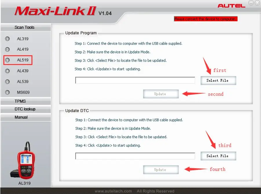 Autel AutoLink AL519 Engine ABS SRS Code Reader Lifetime Free Update Online