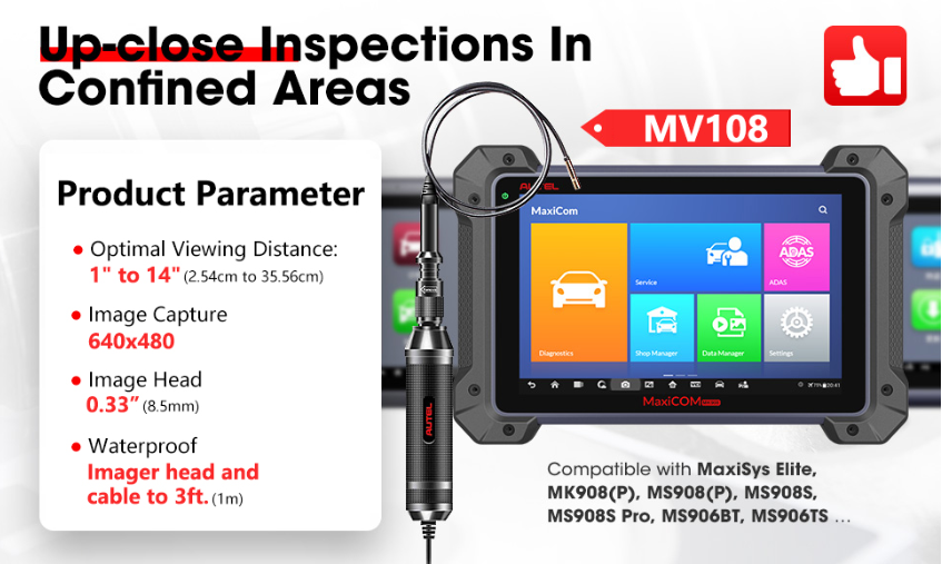 Autel MaxiVideo MV108 HD Digital 8.5mm Inspection Camera For MaxiSys Series/Pro And PC Support Video Inspection