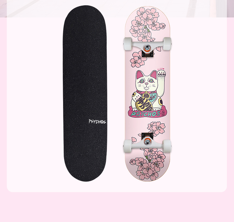 Hard Rock Canadian maple skateboard for female PSYCHOS brand skateboards-Maneki Neko series