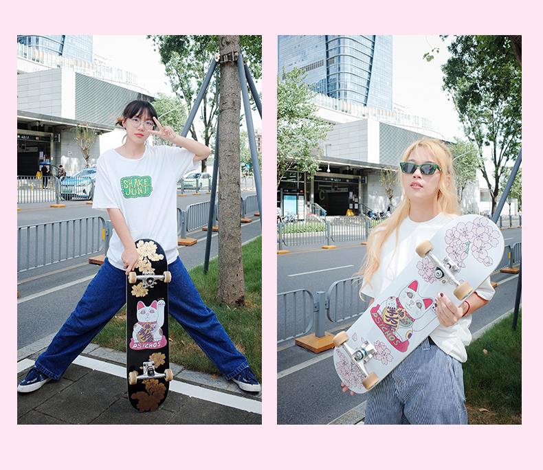 Hard Rock Canadian maple skateboard for female PSYCHOS brand skateboards-Maneki Neko series