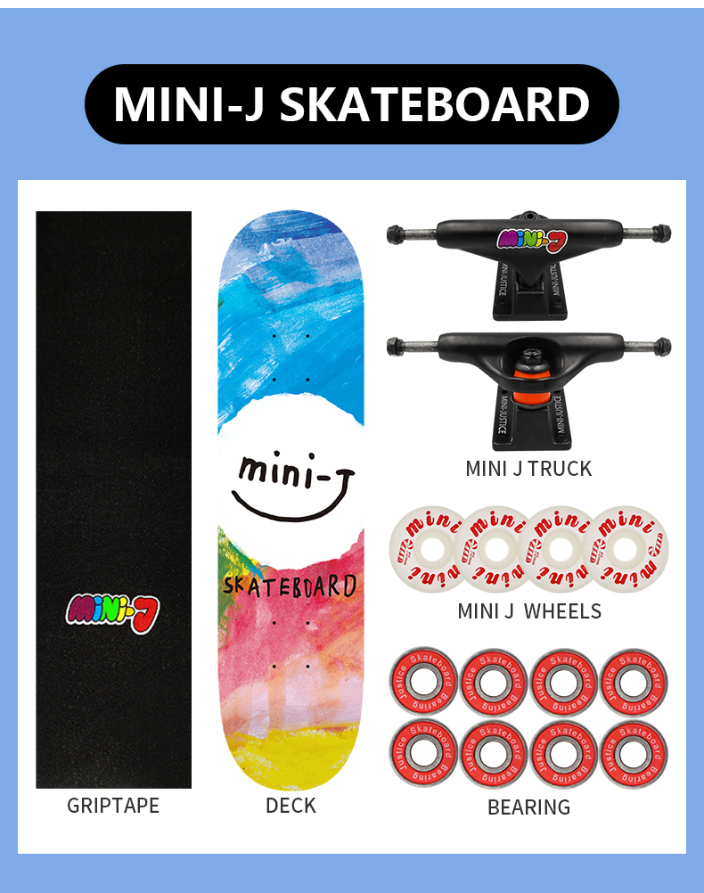 100% Canadian hard rock sugar maple skateboard complete Mini-JUSTICE skateboard for kids