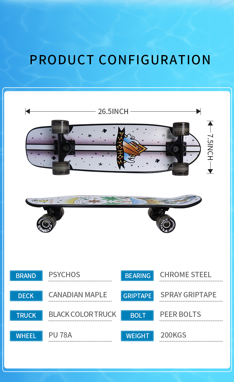 100% Canadian hard rock skateboard complete crusier skateboard PSYCHOS skateboard