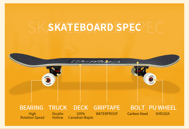 100% CANADIAN Hard Rock Sugar maple skateboards BOILING brand professional skateboard (FULL BLACK DIP)
