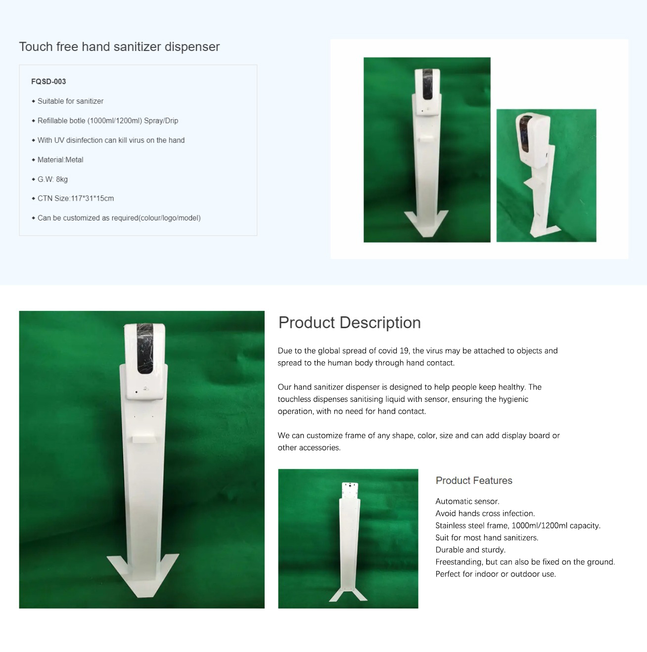 SD-003 OEM Touchless soap dispenser Hand sanitizer dispenser stand