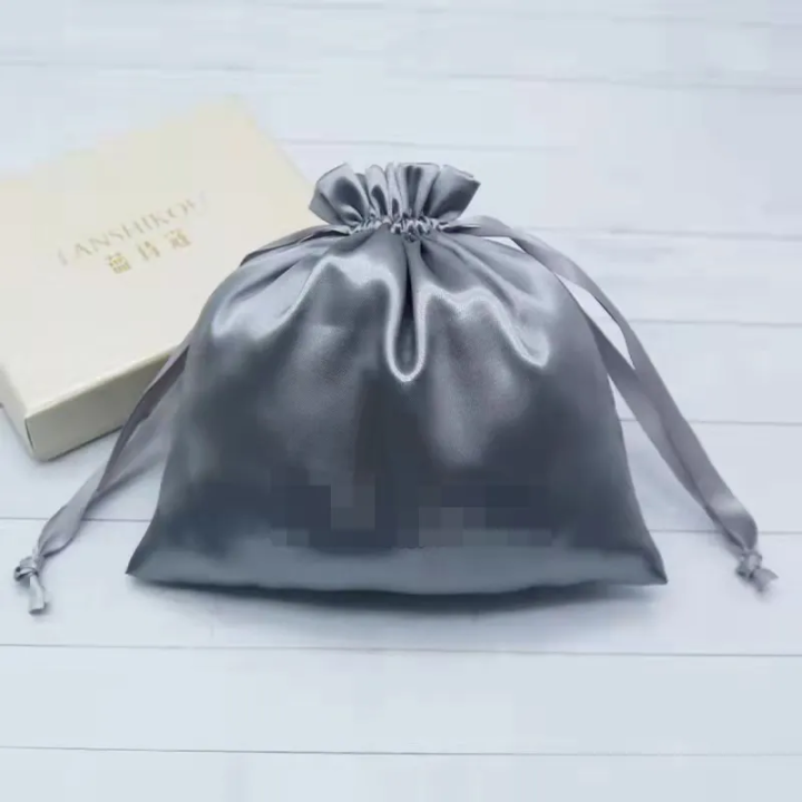 Custom Luxury Thick Silk Satin Drawstring Bundle Dust Hair Extension Bag With Logo Printing