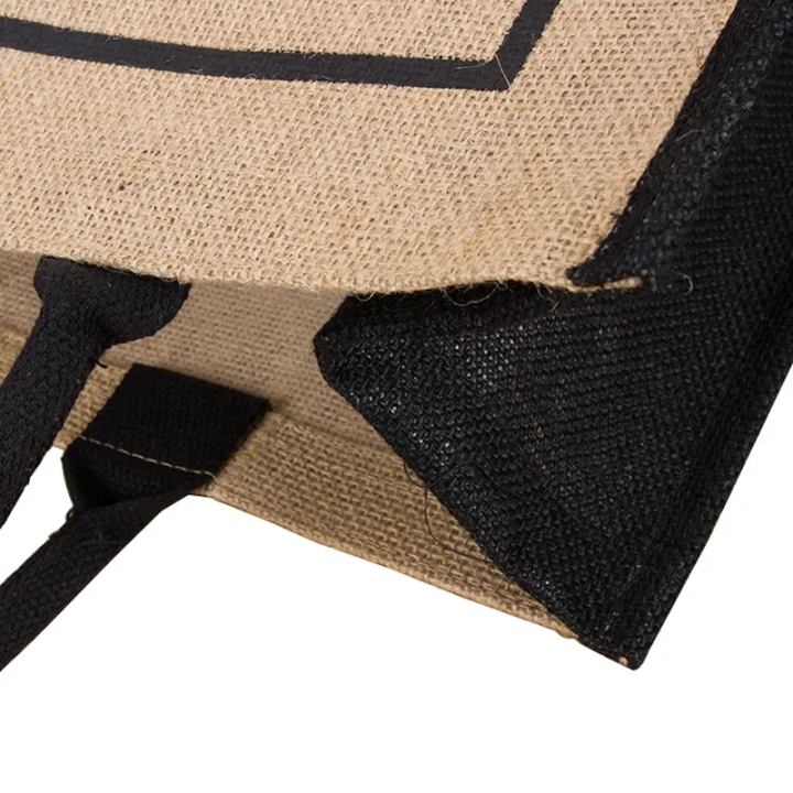 Natural PE coating lamination burlap custom logo color eco friendly grocery tote bags reusable sac en jute shopping bag
