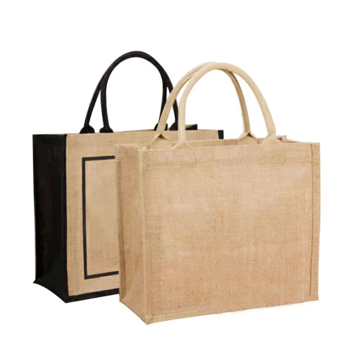 Natural PE coating lamination burlap custom logo color eco friendly grocery tote bags reusable sac en jute shopping bag