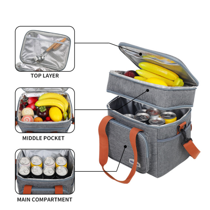 Heat sealed freezer pack lunch bag insulated marine thermal cooler bag two compartments with tableware holde