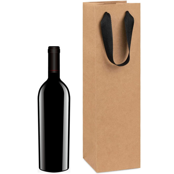 High Quality Fashion Custom Logo Printed Brown Kraft Paper Gift Packaging Wine Bottle Bags