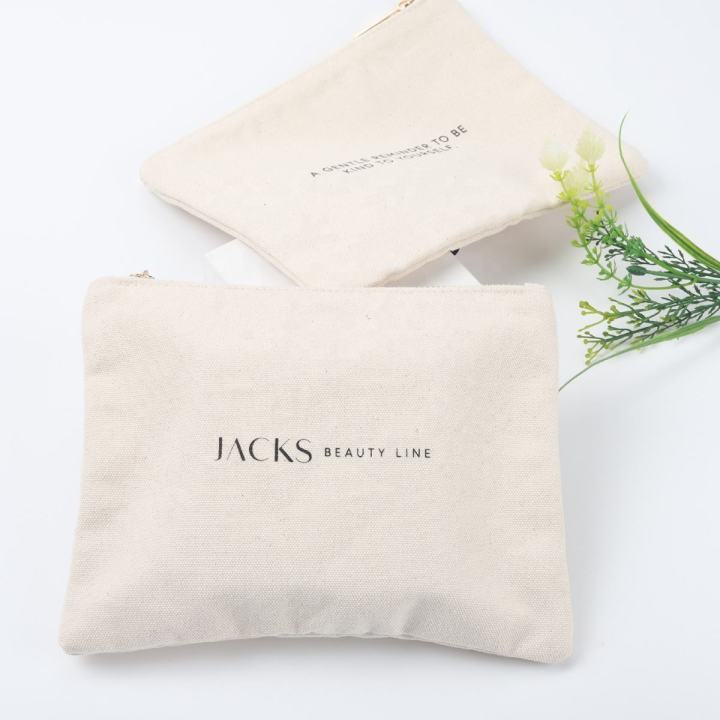 Wholesale Zipper Makeup Bag Eco-Friendly Cotton Canvas Accessory Pouch Double Sided Cosmetic Bag