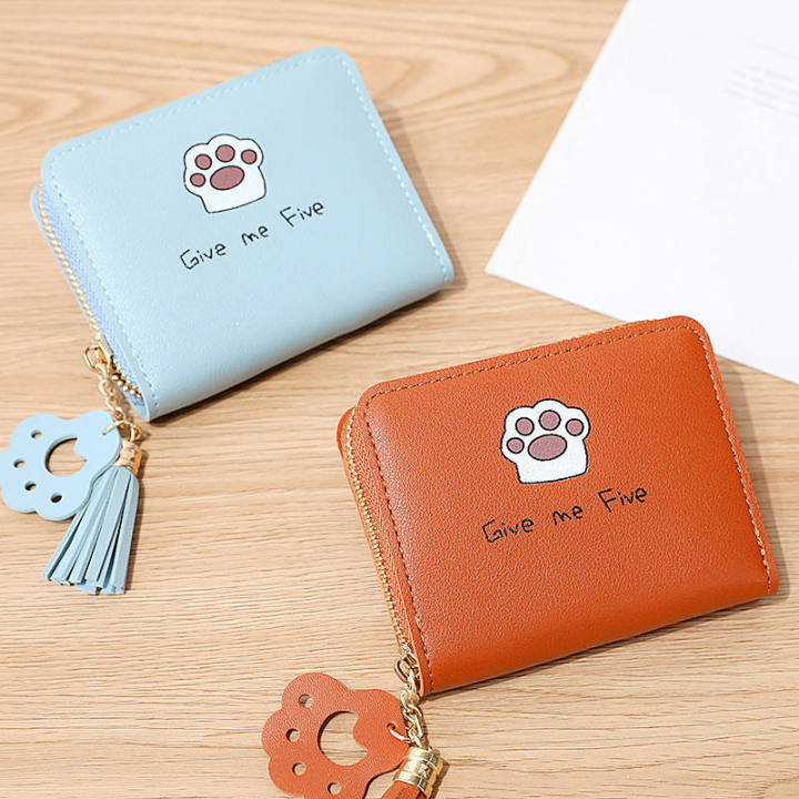 Cat paw card bag simple small purse Zipper schoolgirl short style change purse
